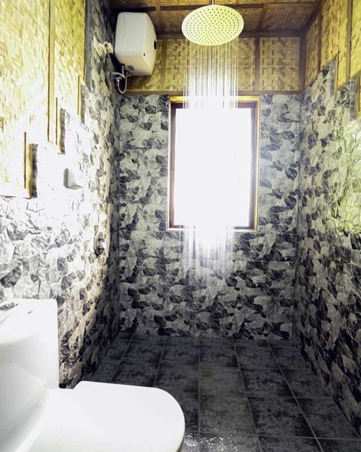 bathroom with rain shower on